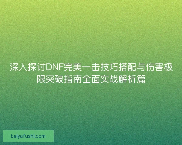 深入探讨DNF完美一击技巧搭配与伤害极限突破指南全面实战解析篇 深入探讨DNF完美一击技巧搭配与伤害极限突破指南全面实战解析篇
